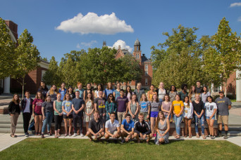 Students posing in Stewart Plaza