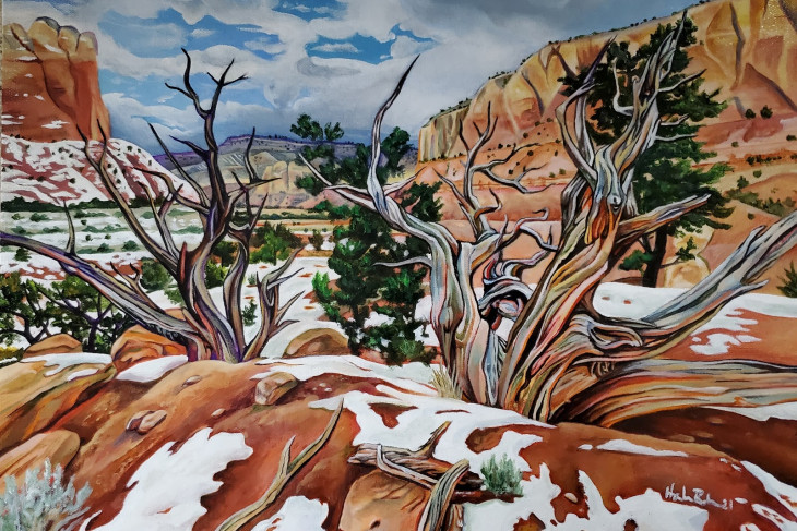 Painting by Hannah Buchanan '22 depicts Ghost Ranch scenery