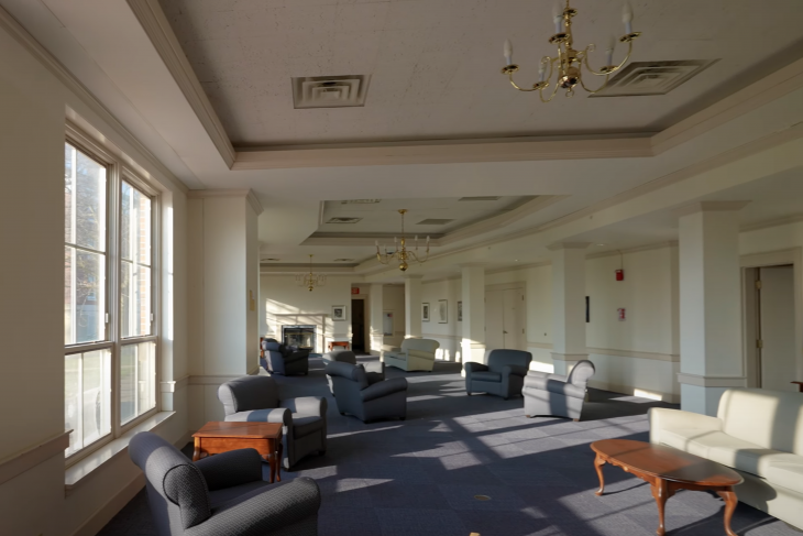 Humbert Hall Lobby with various pieces of furniture displayed