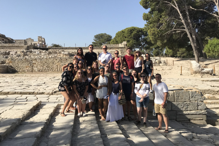 A group of students in Greece with Professor Michael Seaman.