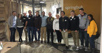 Student tour of start-up SpringBuk in Union 525 innovation center in downtown Indy