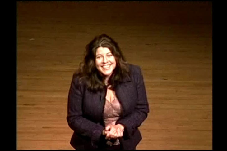 Closeup of Naomi Wolf on stage during an Ubben Lecture