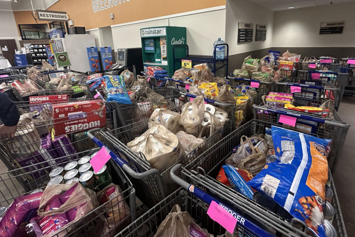 Carts full of donated grocery supplies