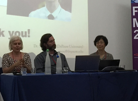 DePauw Film Studies professors Angela Flury, Seth A. Friedman, and Sherry J. Mou presenting at the London Film and Media Conference