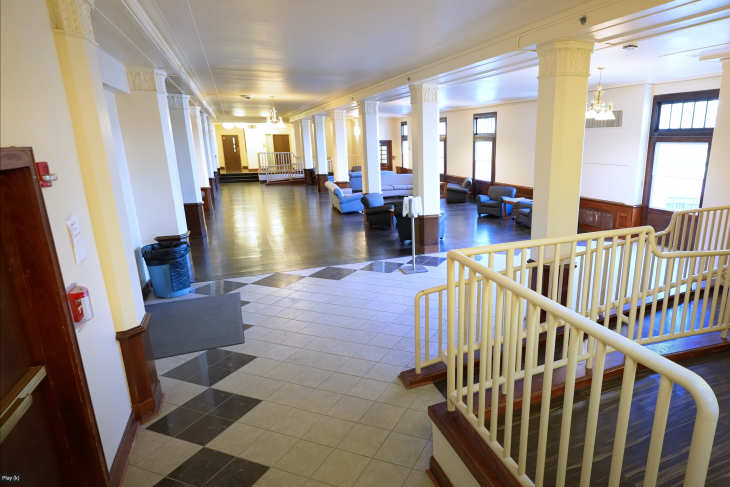 Longden Hall Lobby with various pieces of furniture displayed