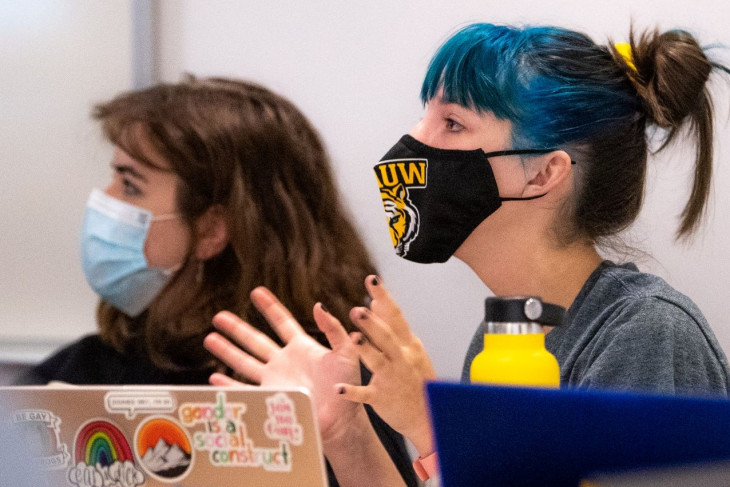 Two female students in iconoclasm class