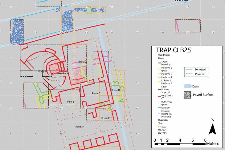 Site plan of the Trasimeno Project excavations at the Via Belvedere site.