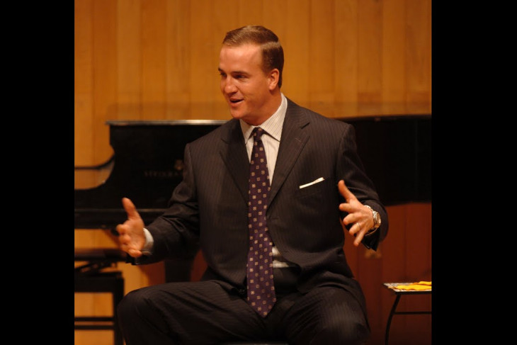 Peyton Manning on stage during an Ubben Lecture