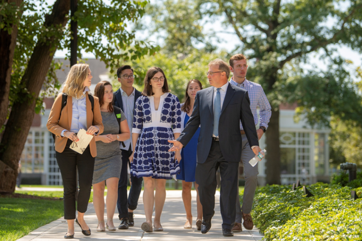 Students walking through campus