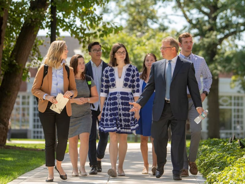 Students walking through campus