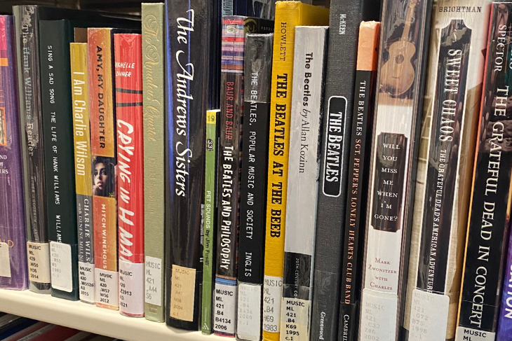 Several books located at DePauw University's Music Library Stacks