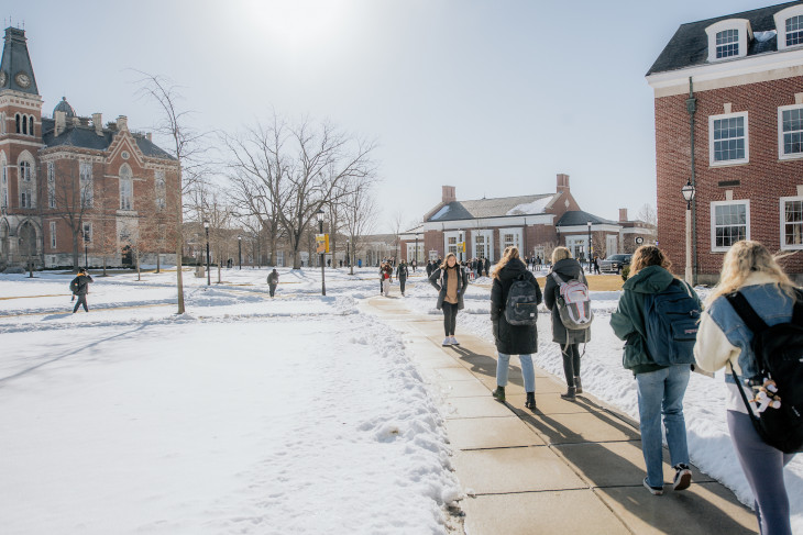 Students walking across the academic quad at DePauw.
