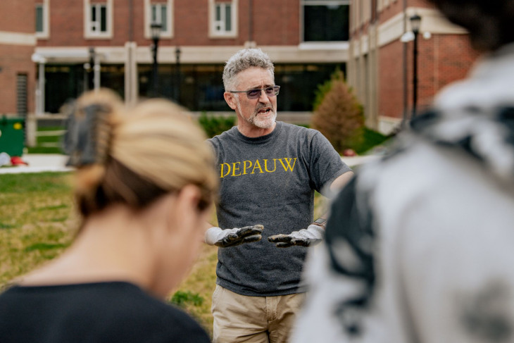 Pedar Foss teaches a class on the quad