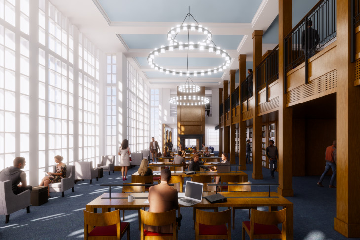 Rendering of library reading room 