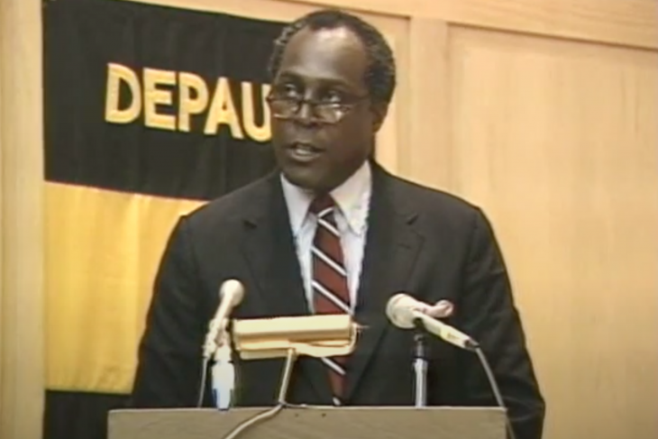 Vernon Jordan '57 speaking at a podium