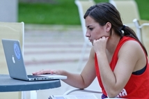 Student working on laptop