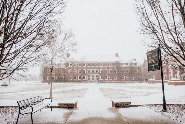 Snowy campus shot