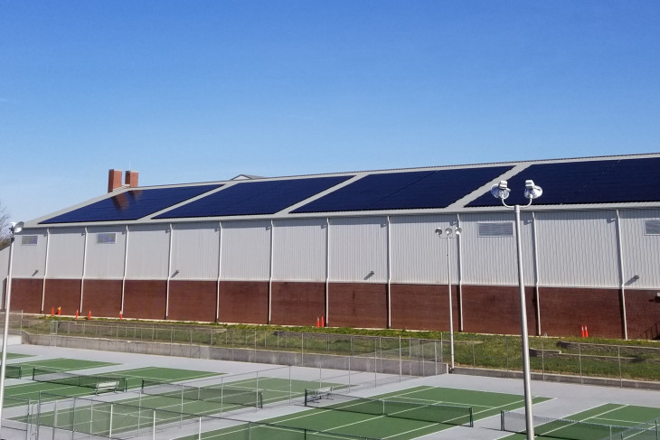 DePauw's solar array atop the indoor tennis facility