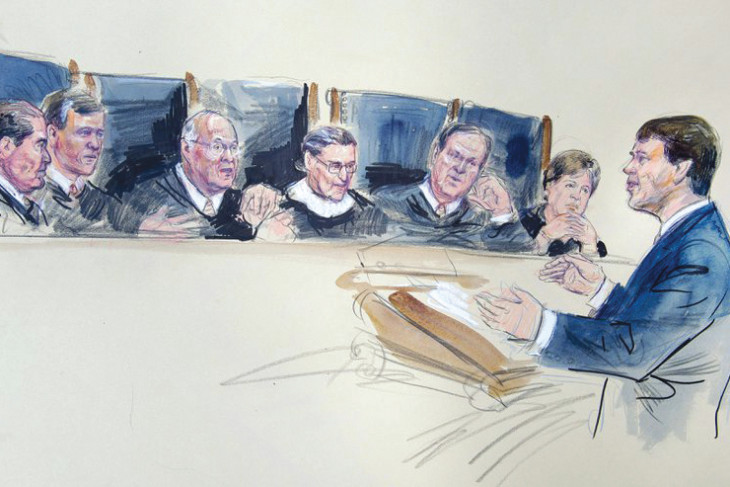 Sketch of Hallward-Driemeier arguing before the Supreme Court justices