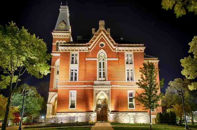 East College at night