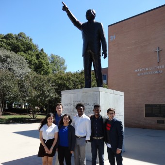 They have a dream! The DePauw Debate Team stands beside the statue of Martin Luther King, Jr. at Morehouse College in Atlanta (2016).