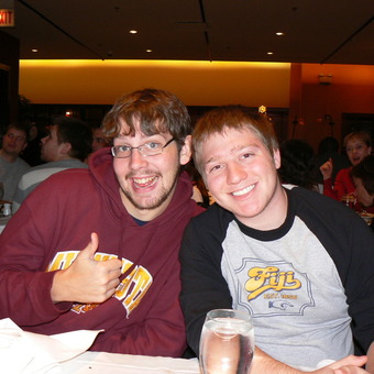 Fiji brothers and debate partners Kevin Milne and Aaron Dicker after rounds at the 2007 Loyola Rambler in Chicago.  Could Kevin Milne be demonstrating the Fiji secret sign?!
