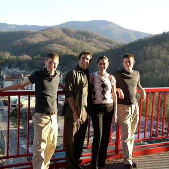 Atop the Space Needle in Gatlinburg,Tennessee.  Michael Lutz, Tyler Kennedy, Jenny Starcevich, and J.J. Burns (left to right), shared the National Title in 2006 after closing out the final round.
