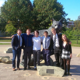 The (DePauw) Tigers visit the (University of Kentucky) Wildcats. Pictured (left to right): Matt Piggins, Jack Williams, Zack Wade, Danny Schultz, Mickey Terlep, Jessica Miller (2015).