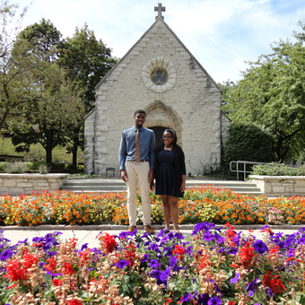 Ronnie Kennedy and Bri'anna Moore visit the chapel between rounds at the 2013 Marquette Debate Tournament.