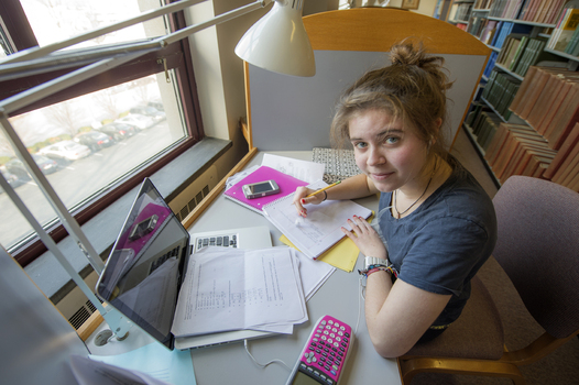 Student studying in the library