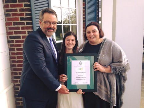 President Mark McCoy with 2016 Panhellenic President Grace Anshutz & Director of Scholarship Megan Mullin