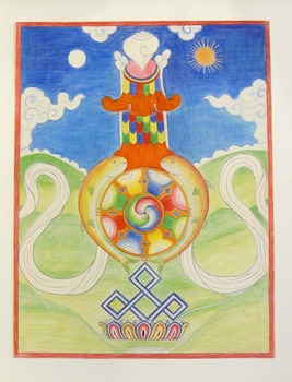 Drawing of Eight Sacred Emblems of Buddhism Tibetan, 1960 - 1964 colored pencil on paper Gift of Bruce Walker '53, 2004.2.7