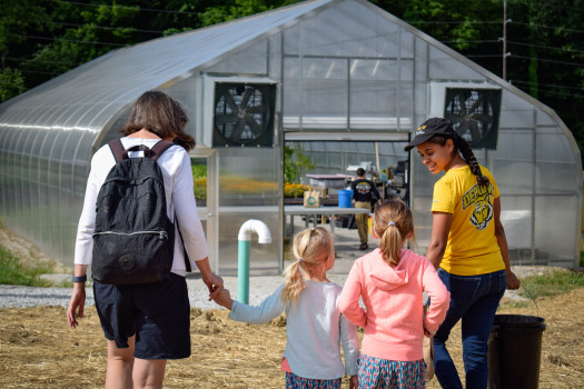 Students and community members at the Campus Farm