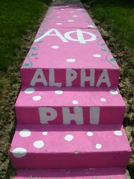 Alpha Phi steps painted pink