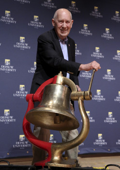 ESPN Founder Bill Rasmussen '54 with the Monon Bell