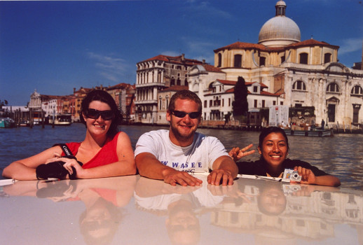 Students on a boat ride in Venice