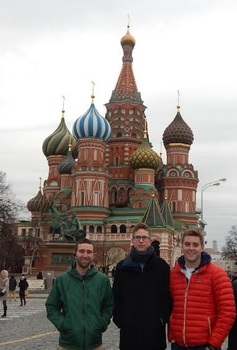 Charles Roberts ('16), Brian Heck ('16), Zach Liebman (Grinnell College) in Moscow, Russia