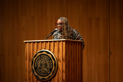 Deesha Philyaw, author of the award-winning The Secret Lives of Church Ladies, sharing her work at the English department's Visiting Writers Series. Photo courtesy of The DePauw and Khan Dan Nguyen