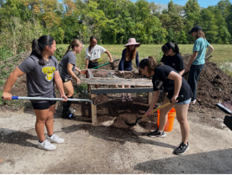 Students working on the campus farm