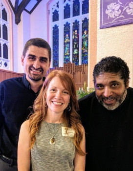 2019 Mendenhall Lecturers Jonathan Wilson-Hartgrove and Rev. Dr. William J. Barber, II with University Chaplain and Associate Dean, Rev. Dr. Maureen Knudsen Langdoc