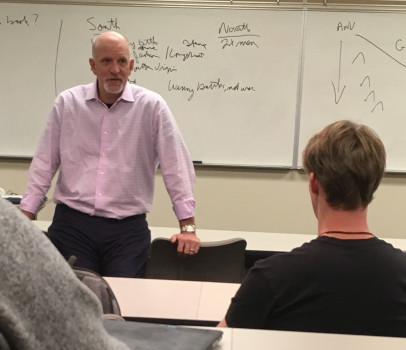 Jeff Harmening '89, CEO at General Mills, working with students during the Management Fellows senior capstone course. 