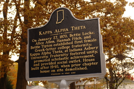 Indiana Historical Marker at the Kappa Alpha Theta Chapter House | Detail of the front of the marker