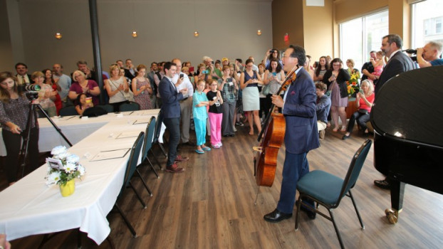 Yo-Yo Ma at the ribbon cutting of Music on the Square - June 2015
