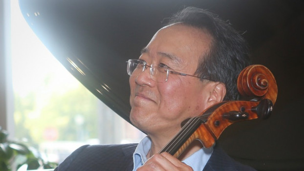 Yo-Yo Ma plays at the ribbon cutting of Music on the Square