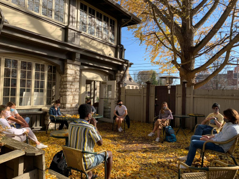 Student meditation in the CSL courtyard