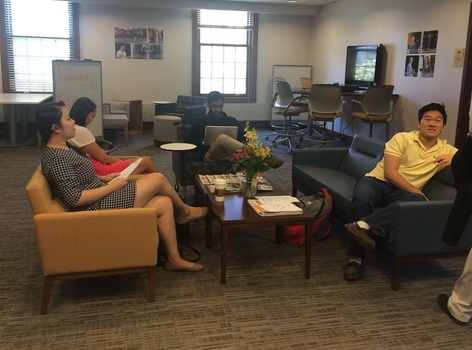 Students working and interacting in our office space.