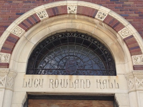 Details from the front entrance of Lucy Rowland Hall