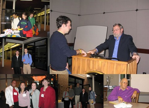 Collage of various photos of students posing with professors