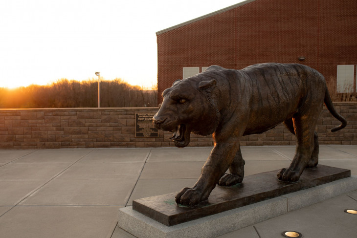 Tiger statue at sunset