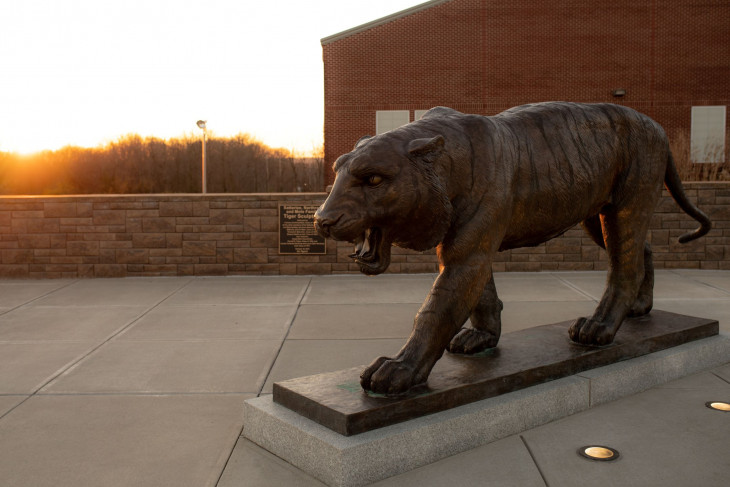 Tiger statue at sunset